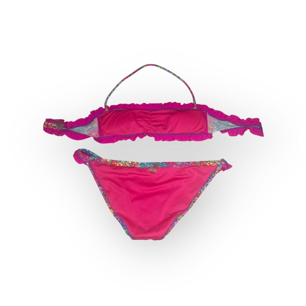 Victoria’s Secret Swim 𑁍 Floral Ruffle Bandeau 2 Piece Bikini Set 𑁍 Fuchsia M - Picture 10 of 16